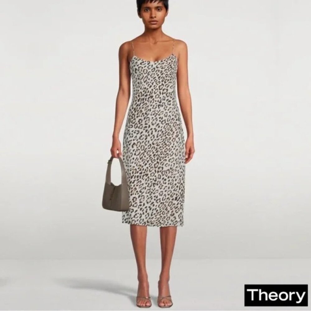 Theory  Leopard Print Satin Slip Midi Dress Size S Worn Once